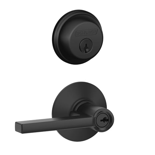 Schlage FB50 N G LAT 622 Single Cylinder Deadbolt and Keyed Entry Latitude Lever, Matte Black by SCHLAGE - Used condition - CA$57.83