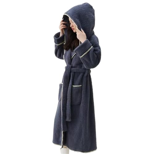 HYKJCSS Albornoz Batas For Mujer Albornoz con Cuello Chal Y Cinturón De Forro Polar Cálido Bolsillos Ropa(G,Large)