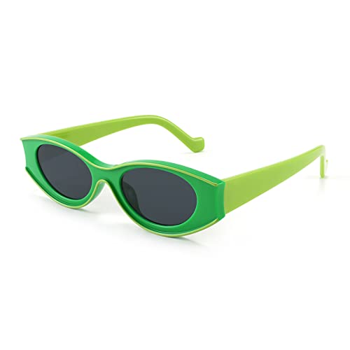 FEISEDY Trend B2304 Lunettes de soleil ovales pour femmes et hommes personnalité urbaine Style urbain Protection UV Unique Future Sense Rock Hip Hop Lunettes de soleil, 03 vert Cover