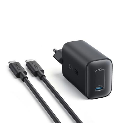 Anker Nano 100W Ladegerät, 100W MacBook Ladegerät, Netzteil für MacBook, iPad, iPhone 17/16, Galaxy, und alle USB-C Geräte, 1,8m USB-C Kabel inklusive (Schwarz)