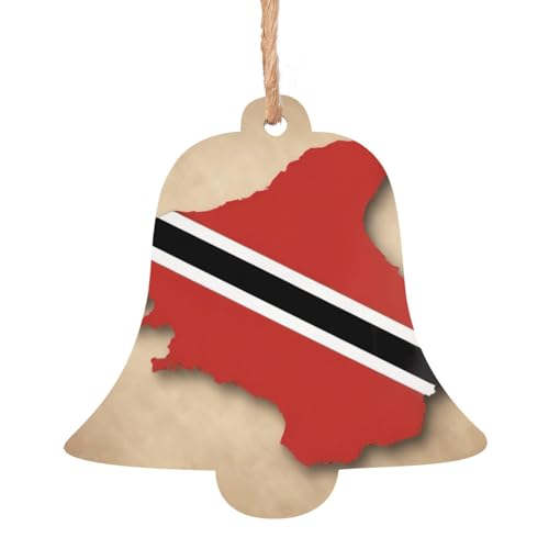 Trinidad & Tobago Flagge Map03 Druck, 6 Stück, Weihnachtsbaum-Hängedekoration, Holzenglocke, Baum, Schneemann, Formen für Weihnachts-Setup