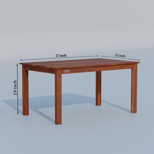 Image of DRIFTINGWOOD Liana 6-Seater Dining Table Set - Sheesham Wood Natural Honey Finish with Table, 4 Cushioned Chairs & Bench - Ideal for Kitchen & Living Room - Assembly Required
