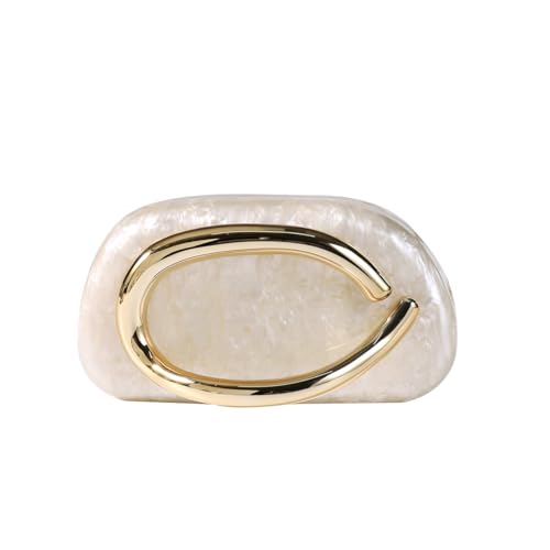 Dreubea Bolsa clutch minimalista art déco dourada – elegante bolsa de mão para noite com detalhes metálicos para mulheres, Pérola bege