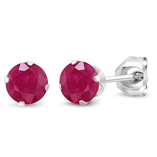 Gem stone king 925 sterling silver red ruby stud earrings for wom…