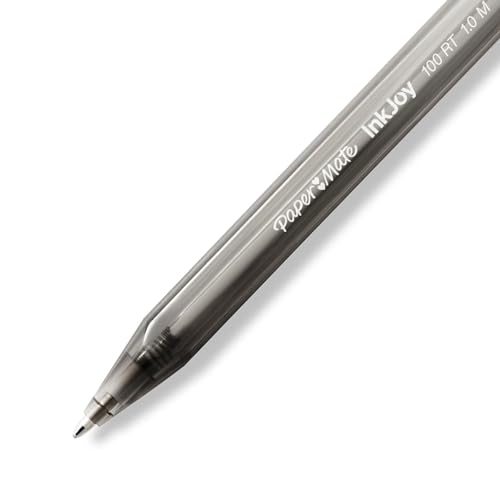 Image of Paper Mate Inkjoy 100 Rt Ballpoint Pen, Retractable, Medium 1 Mm, Black Ink, Black Barrel, 20 /Pack