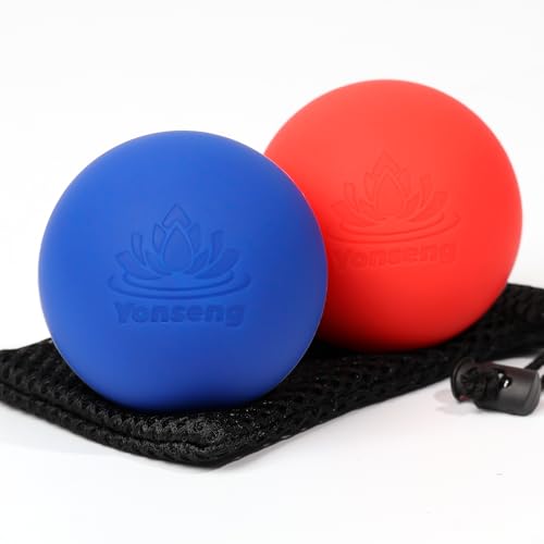 Physical Yoga Balls Massage Lacrosse Balls for Myofascial Release, Trigger Point Therapy, Muscle Soreness Deep Tissue Massage Physical Therapy Equipment(2 Pack,Red and Dark Blue)