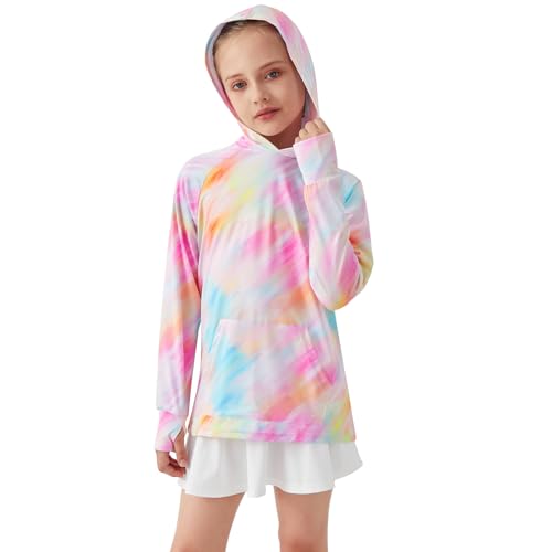 Girls Long Sleeve Shirts Thumbholes Kids UPF 50+ Sun Shirt