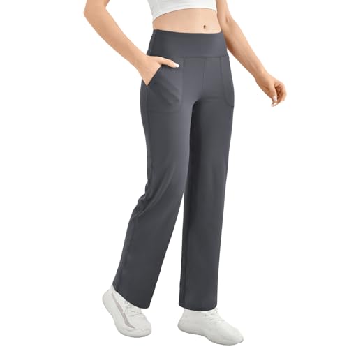 Walifrey Wide Leg Yoga Pants for Women, Loose Stretch Sweatpants with Pockets Casual Lounge, Grey, XXL