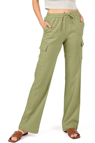 Love Tree Women's Juniors High Rise Linen Cargo Pants