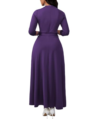 Image of BubFee Maxi Dresses for Women Semi Formal Long Dress 3 /4 Sleeve Casual A-line Church Dresses with Pockets