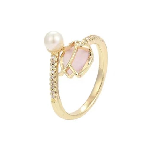 Fashion Flower Pearl Rings For Women Temperament Pearl Zircon Adjustable Jewelry Elegant Opening Wedding Party