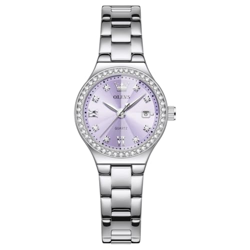 Image of OLEVS Watch Women Silver Watch for Women Luxury Diamond Womens Watches for Small Wrist Stainless Steel Waterproof Analog Quartz Date Elegant Reloj para Mujer