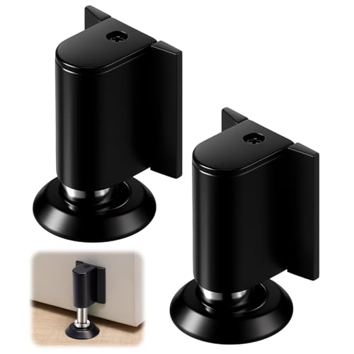 Otoolling 2 Pack Adjustable Magnetic Door Stoppers, Drilled Mount or No Drill Invisible Doorstops for Inside Door with Installation Screws and Adhesive Stickers, Protects Wall from Damage(Black)