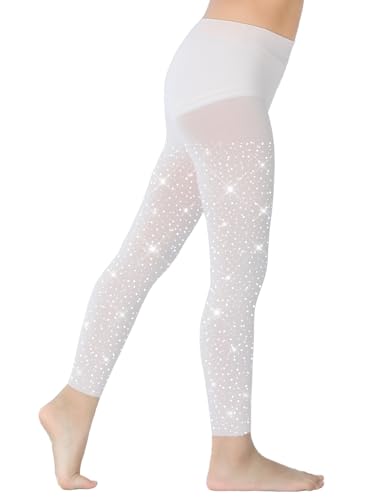 Footless Tights for Girls, Sparkle Rhinestone Stockings Ultra-Soft Kids Microfiber Tights