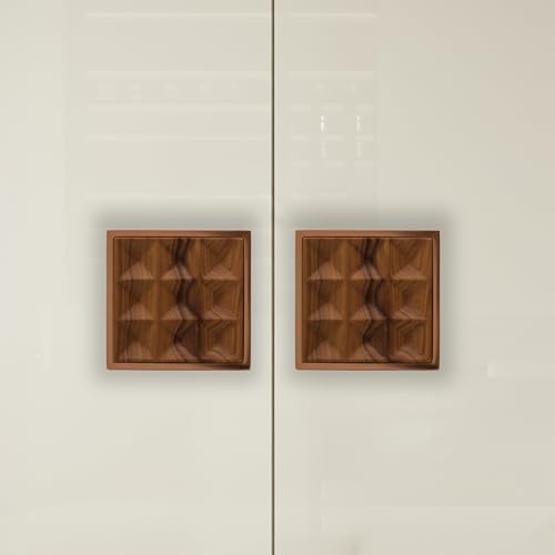 Image of 4 Inch Square Cabinet Handle 1338 - Premium Aluminium PVD Rose Gold Frame with Textured Wood Finish - Modern Pull Handle for Wardrobes, Cupboards & Kitchen Cabinets - Pack of 6