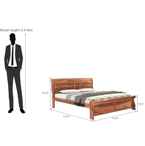 Image of SONA ART & CRAFTS Curve Solid Sheesham Wood King Size Bed Without Storage (78x72) Double Bed King Size Cot for Bedroom (Natural Finish)
