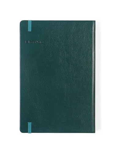 Image of A5 Lined Hardcover Notebook, 100 GSM Paper, Dark Green | Soft-touch Alpha3 PU cover, lay-flat sewn binding, elastic closure, ideal for work, meetings, planning, and note taking