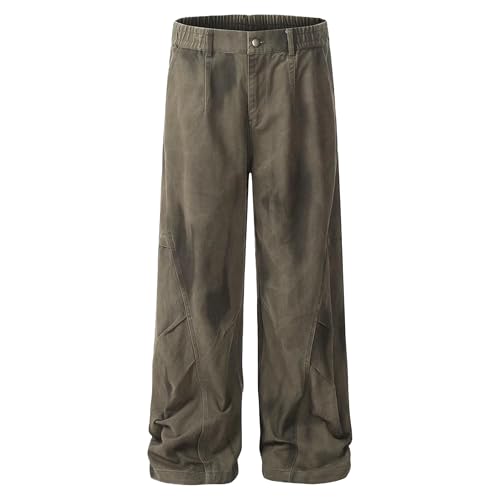 Men's Baggy Wide Leg Irregular Distressed Frayed Streetwear Y2k Hip Hop Denim Pants Loose Casual Denim Cargo Jeans