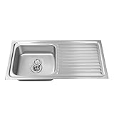 Hindware Kitchen Sink 40'x20'x8'| 304 Grade Stainless Steel | Pressed Single Bowl Sink | Single Drain Board with Waste Coupling | 25 Yrs Warranty on Product by Brand (Platino, Matt)