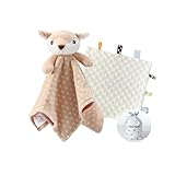 CREVENT ソフトプラッシュアニマルフェイスセキュリティブランケット 男の子と女の子向け 誕生日やベビーシャワーに最適なギフト(鹿+タグ)