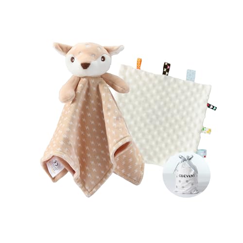 Image of CREVENT Soft Plush Animal Face Security Blankets for Boys and Girls, Great Gifts for Birthday Baby Shower (Deer + Tag)