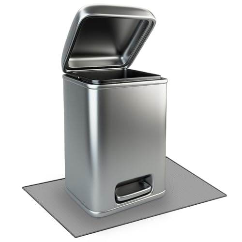 Image of Tinideya Waterproof Trash Can Mat with Raised Edge Non Slip Under Garbage Mat Trash Can Pads Protective Silicone Rubber Tray for Kitchen to Avoid Spills Floor Scratches(Gray,15.8 inch X 23.6 inch)