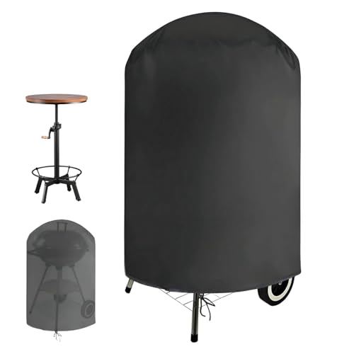 Hohong Kettle BBQ Cover for Weber 70×96cm Round Barbecue Cover Waterproof 420D Outdoor Round Grill Covers Circular Covers with Drawstring for All Weather-Black