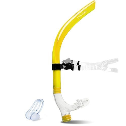 Linh Dinh Swim Snorkel with One-Way Purge Valve, Training Accessories for Lap Swimming Adult/Kid/Youth, Comfortable Center Mount Swimming Snorkel, Training Gear for Pool and Open Water-Yellow