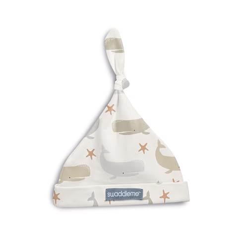 Image of SwaddleMe by Ingenuity First Moments Collection Muslin Blanket & Hat Gift Set, 4-Piece Baby Gift (2 Blankets + 2 Hats), Soft Breathable Cotton, Neutral Whale, Stripe & Swirl Prints, Newborn Essentials