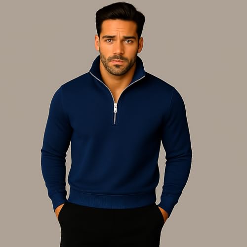 Image of Mack Jonney Men's Fleece Half-Zip High Neck Sweatshirt | Warm & Stylish Winter Wear -M4380