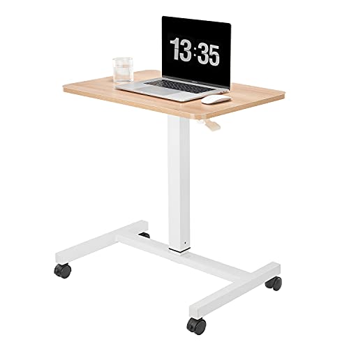 Image of CLATINA Mobile Standing Desk Adjustable Height, Portable Rolling Table on Lockable Wheels for Home Office Computer Workstation 28 inch x 19 inch Round Edge Design Elegant (White)