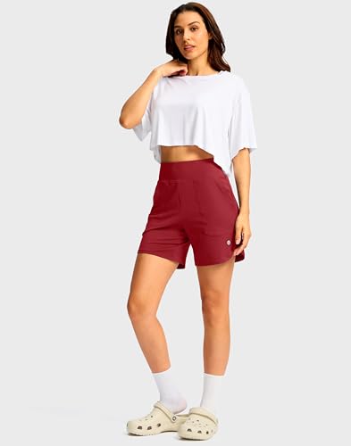 Image of G Gradual Women's Athletic Shorts 6 inch High Waisted Stretchy Bermuda Shorts for Women Quick Dry Summer Casual Shorts