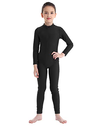 iixpin Fille Justaucorps de Gymnastique Académique Jumpsuit Combinaison Manches Longues Body de Danse Bodysuit Catsuit Enfant 3-8 Ans Noir 5-6 Ans