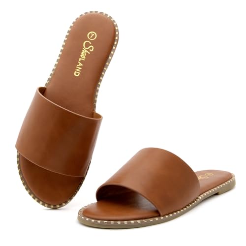 Image of Shoe Land Flat Sandals for Women - Slip-On Slides with Cushioned Footbed | Comfortable Dressy & Casual Open Toe Summer Sandals for Beach, Travel & Everyday Wear