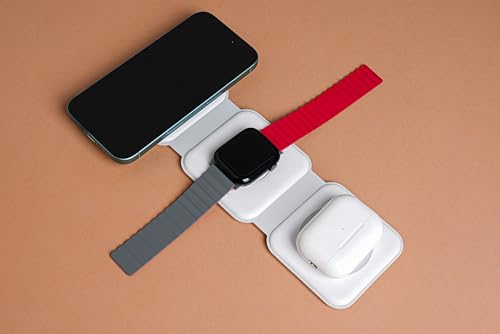 Image of TEKNE 3 in 1 Wireless Charger for Phone, Smartwatch & Wireless Earbuds - Magnetic Foldable Travel Charging Station, Fast Wireless Charging Dock, Portable Compact Design
