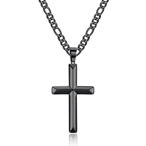 Milacolato Collier Croix Chretienne Croix Figaro Chaîne à Maillons pour Homme Femme Acier Inoxydable Noir Or Argent Biseauté Croix Pendentif Colliers Plaqué Or Chretien