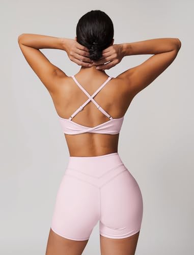 Image of ABOCIW Womens V Neck Twist Back Sports Bra Padded Low Impact Fitness Yoga Bra Workout Crop Top