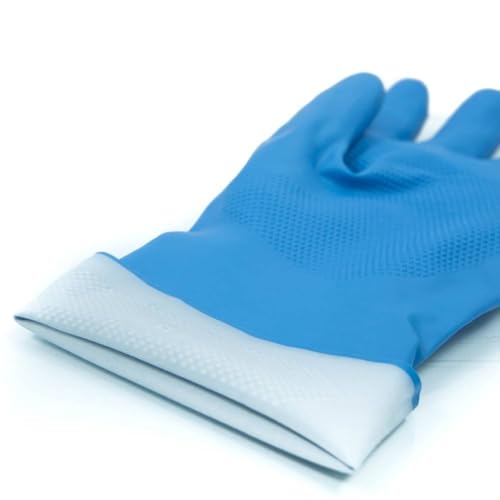 Image of Natural Rubber Household Gloves - Reusable & Waterproof for Cleaning, Dishwashing, Kitchen & Bathroom Use - Comfortable Fit with Non-Slip Grip - Durable & Long-Lasting (Blue, 15 Pair)