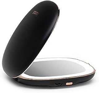 Fancii Rechargeable Compact Magnifying Mirror with Natural LED Lights, 1x/ 10x - Portable Lighted Handheld Makeup Mirror for Travel and Purses, Mila (Black)