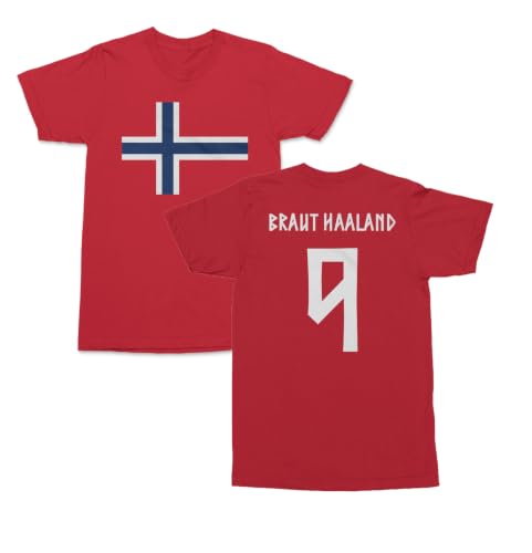 Braut Haaland 9 Inspired Norway Soccer 2-Sided Unisex T-Shirt (Red Large)