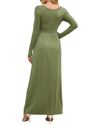 Image of DEARCASE Women's Maxi Dress Long Sleeve Crewneck Empire Waist Long Dresses | Empire Waist,round neck,floor length, dual side pockets, A-line,fall winter long dresses for wedding guest,party,vacation