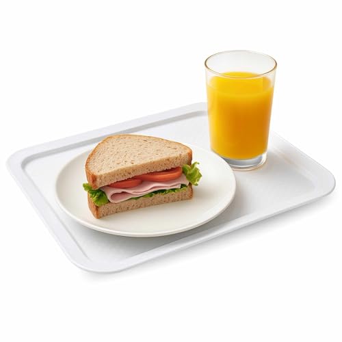 CHEFZOCO Bandeja para Servir, Bandeja de Servicio, Bandeja de Plástico, Libre de BPA, Apta para Servir Comida rápida, Bebidas, Fast Food, Desayunos, Plástico, Blanco, 37.5 x 26 x 1.9 cm, 1 Unidad