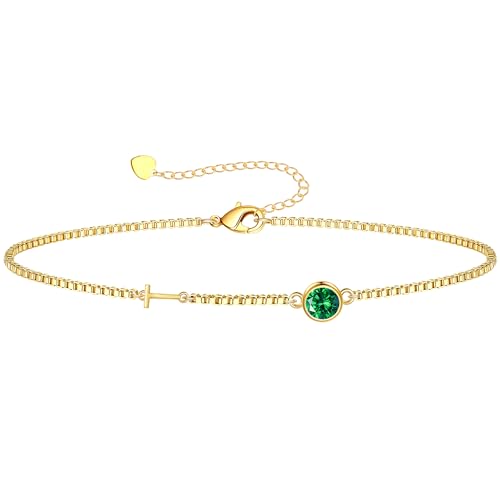 Image of Birthstone Bracelets for Women, Initial Bracelet Teen Stocking Stuffers Birthday Gifts for Teen Girls Initial Bracelet Trendy Letter A-Z Dainty Bracelet 21st 30th Mom Birthday Gift Birthstone Jewelry