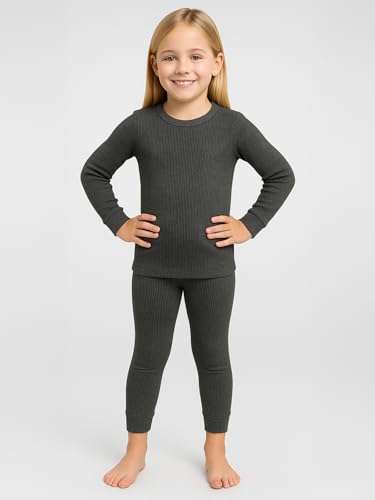 Image of Lux Cozi HEATEK Girl's Black Melange Round Neck Full Sleeves Thermal Top and Bottom Set | Thermal Set for Girls | Style - 555