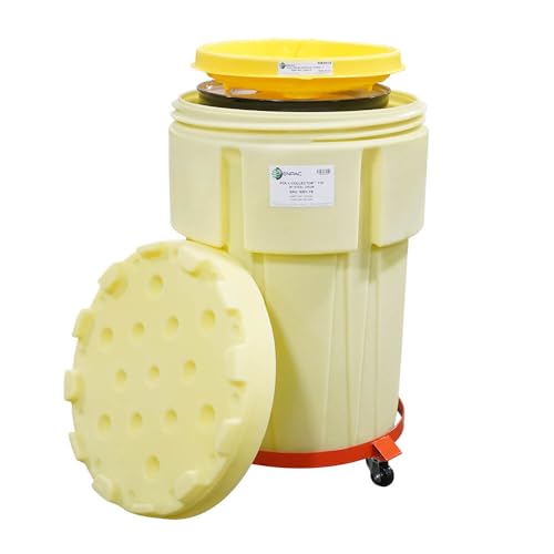 ENPAC Poly Spill Collector 110 with Steel Drum, Yellow, Drum, Dolly, Funnel, Collect Waste, Polyethylene, Durable, Mobile
