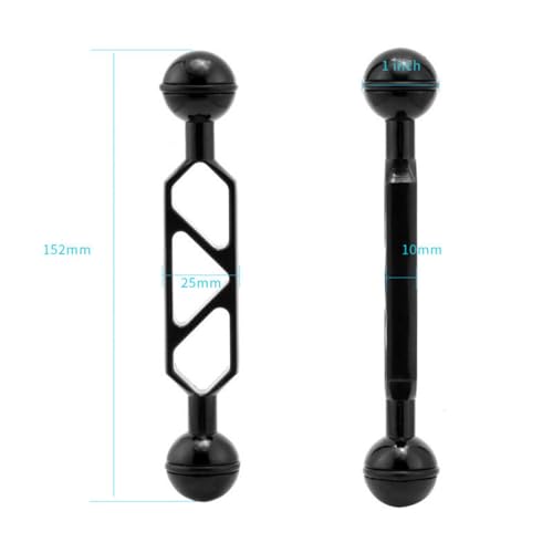 Image of 1 inch Ball to YS Head Adapter with 5'' Extension Arm Aluminum Alloy Underwater Dual Ball Arm for Strobe, Video Light, Diving Tray