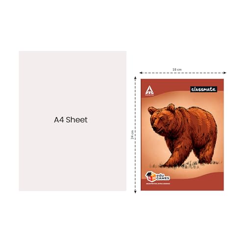 Classmate Notebook | 72 Pages | Unruled | 24.0cm x 18.0cm | Pack of 4 | Unruled Notebook for School Students