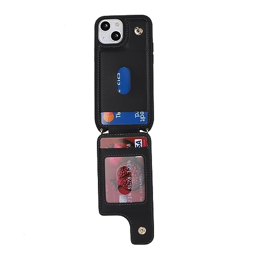 Image of for iPhone 13 Mini Case with Card Holder and Strap for Women,Crossbody Lanyard,Kickstand Ring Stand,Snap Clasp,RFID Blocking,Phone Wallet Cases 5.4 inch(Black)