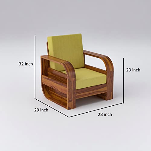 Image of Douceur Furnitures Solid Sheesham Wood 5 Seater Sofa | Five Seater Sofa Set for Living Room, Cafe, Office | (Honey Teak Cushion Yellow)