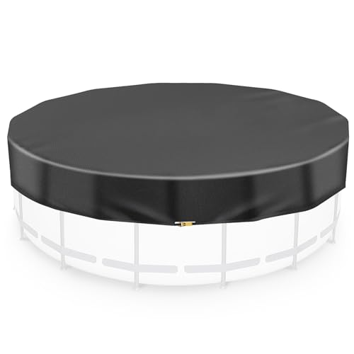 18FT Round Pool Cover for Above Ground Pools, Thickened 420D Pool Covers with Automatic Drain, Winter Pool Cover with Ratchet Buckle, Tear Resistant & Quick Installation